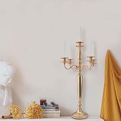 Vincidern 4Pcs 5 Arm Candelabra, Gold Taper Candle Holder for Wedding Table Centerpieces, Christmas Valentine's Day Decorative Metal Candlestick Holder (28 Inch Tall)