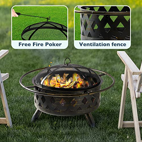 Chiminea Fire Pit,2 in 1 Fire Pit for Outdoor,Chiminea Fireplace with Mesh Spark Screen Doors, Outside Wood Burning Fire Pit for Patio