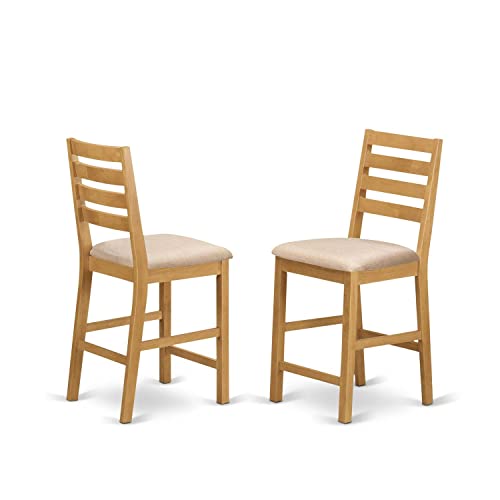 East West Furniture YACF3-OAK-C 3 Piece Counter Height Pub Set for Small Spaces Contains a Rectangle Kitchen Table and 2 Linen Fabric Dining Room Chairs, 30x48 Inch