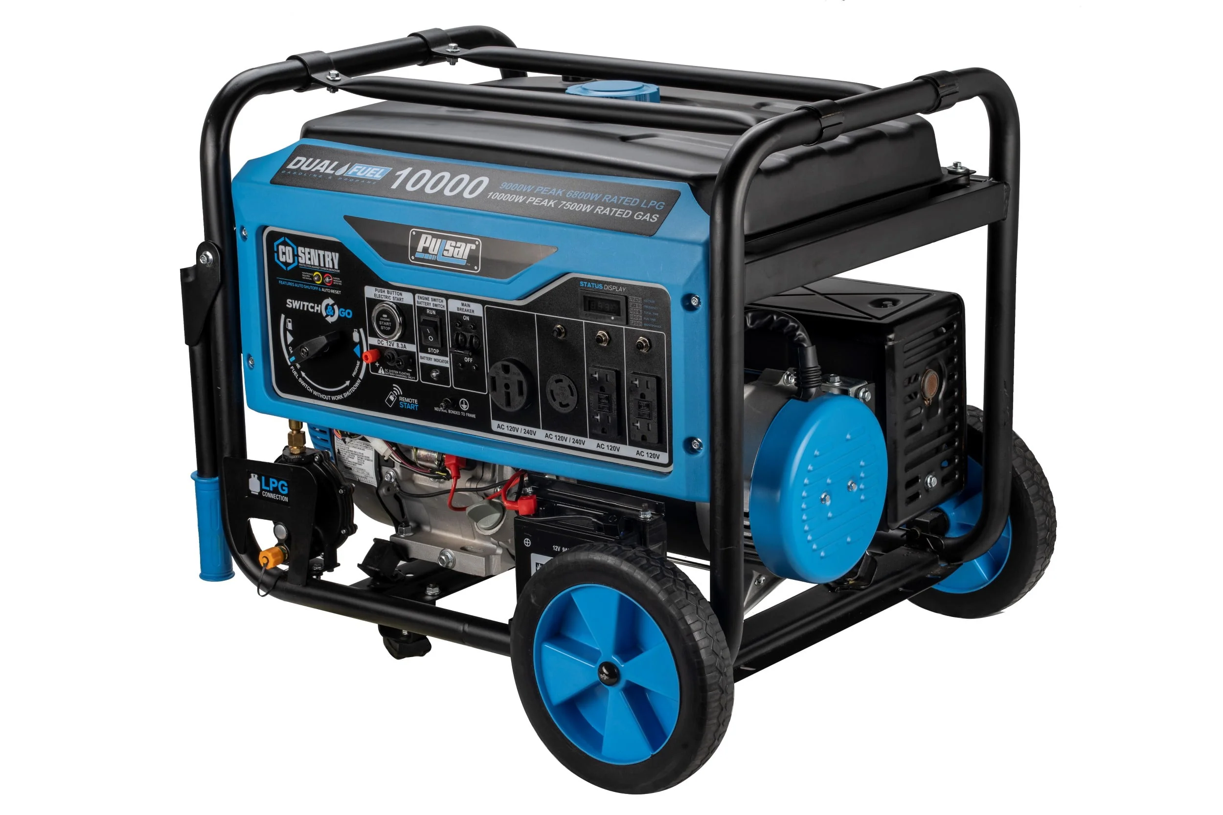Pulsar 10,000 Watt Dual Fuel Portable Generator with Remote Start and CO Sentry