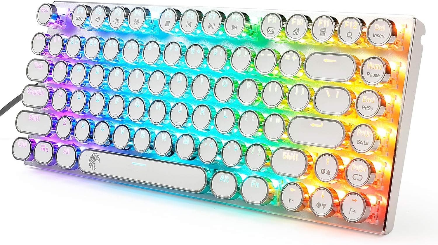 E-Yooso 60% RGB Retro Steampunk Mechanical Keyboard, Luxury Vintage USB Keyboard with Compact 81 Keys, Blue Switches White