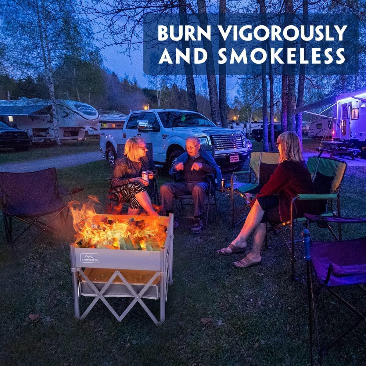 KAMPKEEPER Fire Pit 18 Inch Outdoor Wood Burning Fire Pit,Portable Fire Pit for Camping, Beach Parties,and More,Included Heat Shield for Leave No Trace Fires(Pop-Up Fire Pit + Heat Shield)