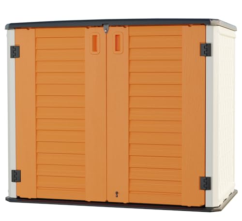 KINYING Larger Outdoor Storage Shed Weather Resistance, Resin Sheds & Outdoor Storage for Garden, Patios, Backyards, 48 Cu.Ft Tool Shed for Garbage Cans, Lawn Mower, Garden Tools,Black