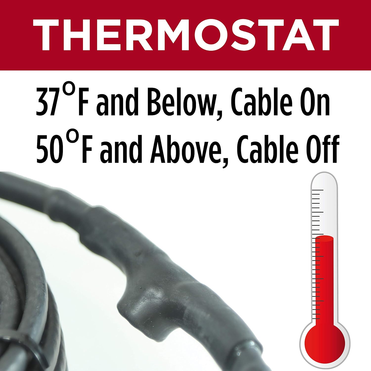Heat Cable for Pipe Freeze Protection, 60 feet, with Built-in Thermostat and 16 Feet of High-Temp Installation Tape, Heavy-Duty, Self-Regulating, 120 volt …