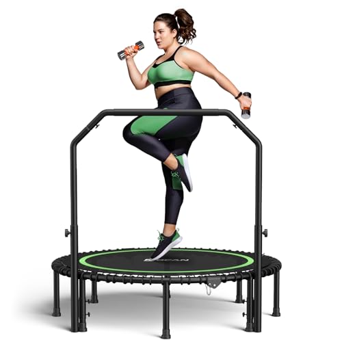 BCAN 450/550 LBS Foldable Mini Trampoline, 40"/48" Fitness Trampoline with Bungees, U Shape Adjustable Foam Handle, Stable & Quiet Exercise Rebounder for Adults Indoor/Outdoor Workout
