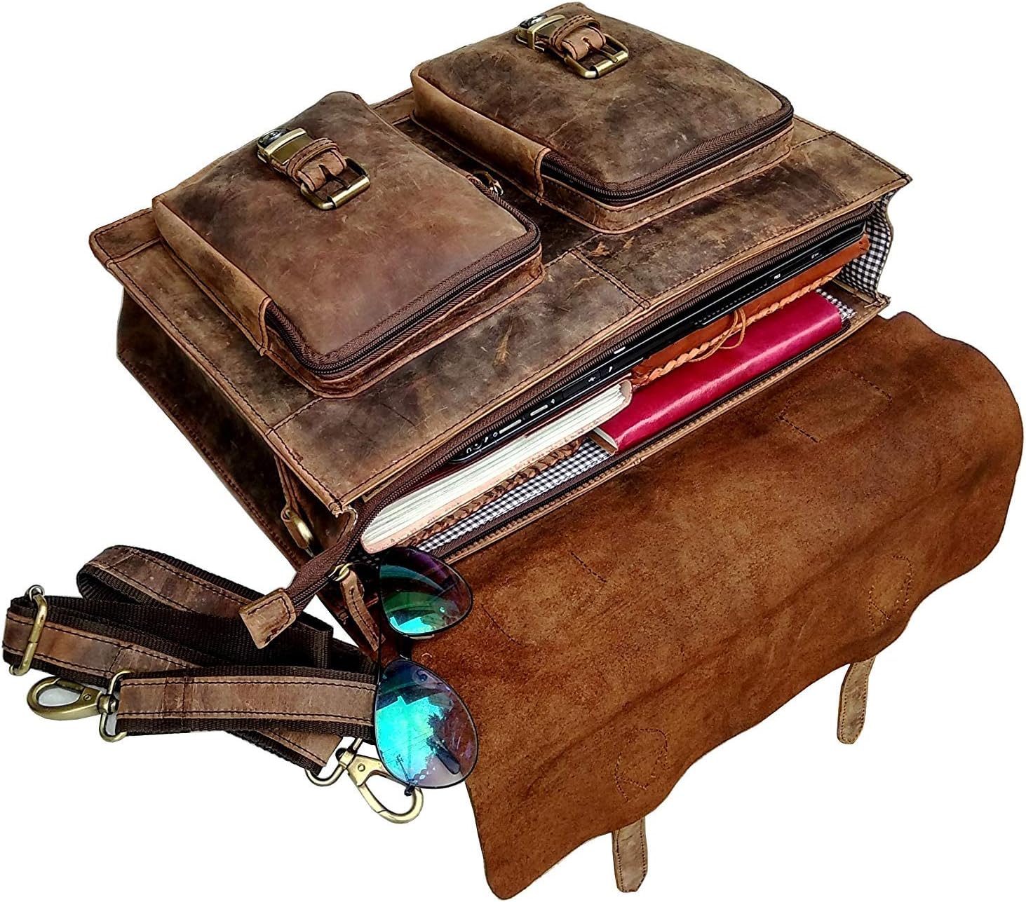 cuero Retro Genuine Buffalo Vintage Hunter Leather Men Laptop Messenger Shoulder Bag Office Briefcase College Bag For Men And Women By Cuero (15 inch)