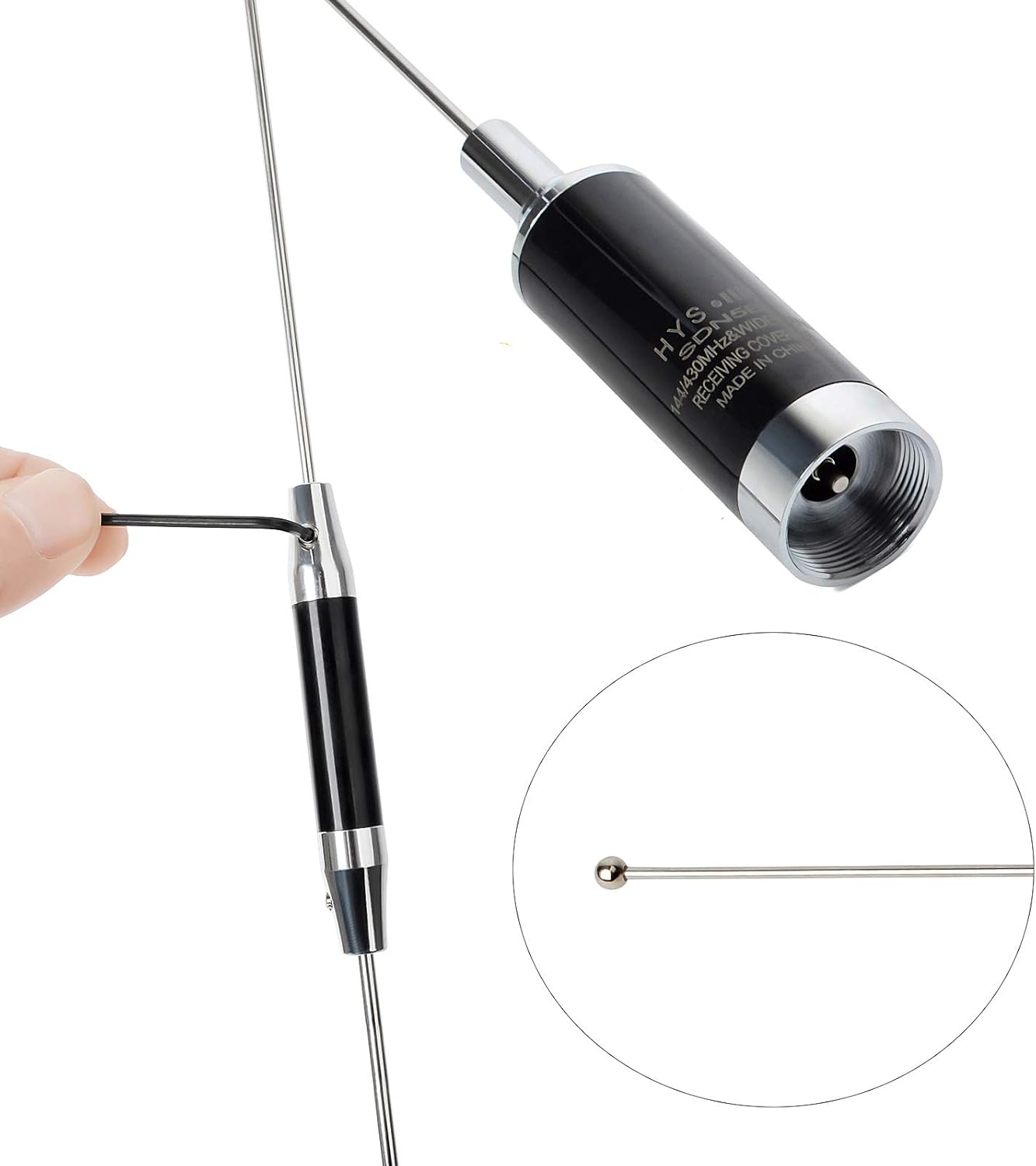 HYS Amateur Antennas Dual-Band NMO 37.9 Inch Antenna VHF 136-174/UHF 400-470MHz with Stainless Steel L-Bracket Hole & 13'/About 4m RG-58 Coax Cable for 144/430Mhz Mobile FM Transceiver Radio Pack of 2