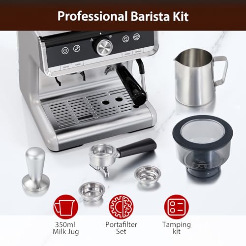 Espresso Machine with Grinder, 20 Bar Espresso Maker with Milk Frother Steam Wand, Professional Cappuccino Latte Maker, Gifts for Dad, Mom, Coffee Lover or Housewarming