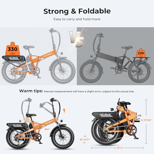 Heybike Mars 2.0 Electric Bike for Adults Foldable Fat Tire, 1400W Peak Motor, 28mph Max Speed, Smart Mobile App Control, 48V 12.5Ah Removable Battery and Dual Shock Absorption