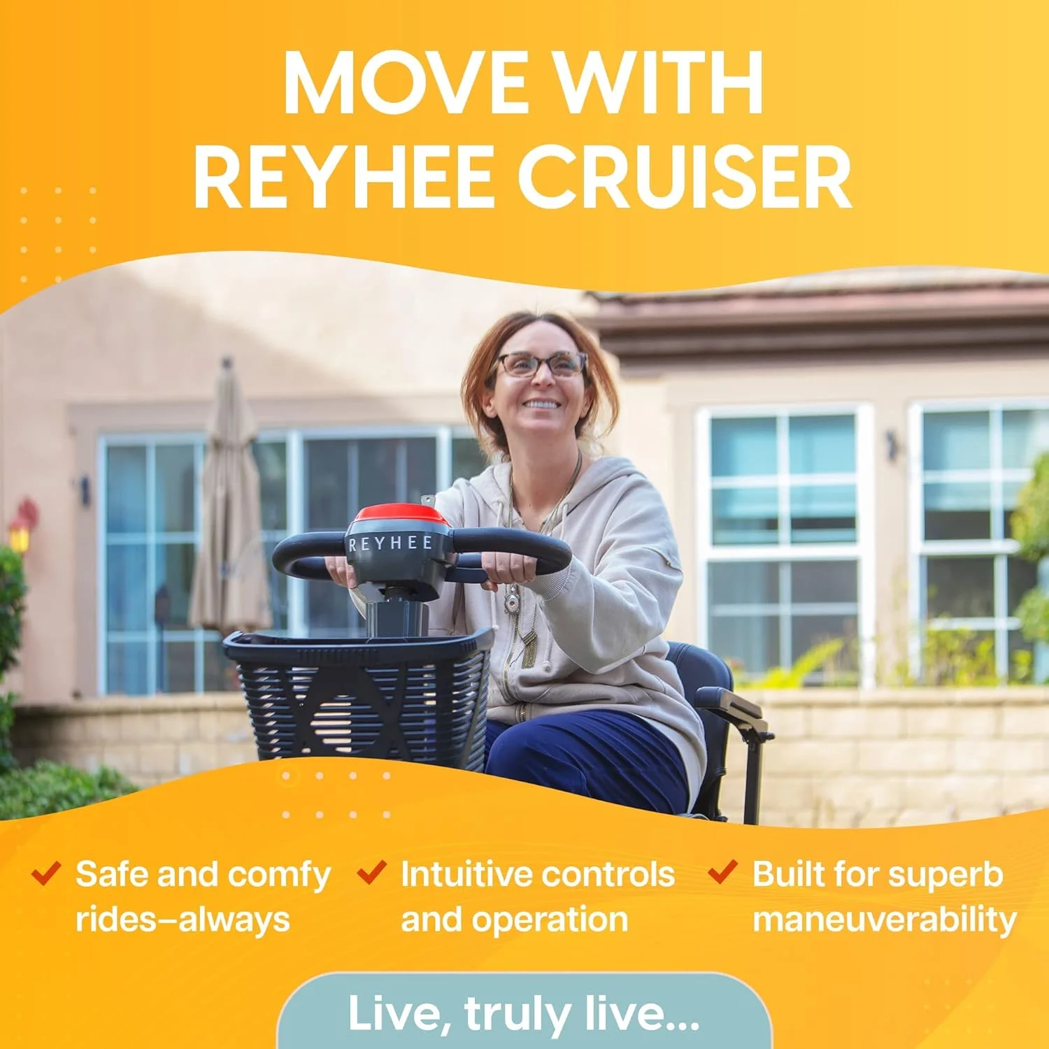 Reyhee Cruiser Powered Mobility Scooters - 24V, 180W 4 Wheel Mobility Scooters for Adults & Seniors
