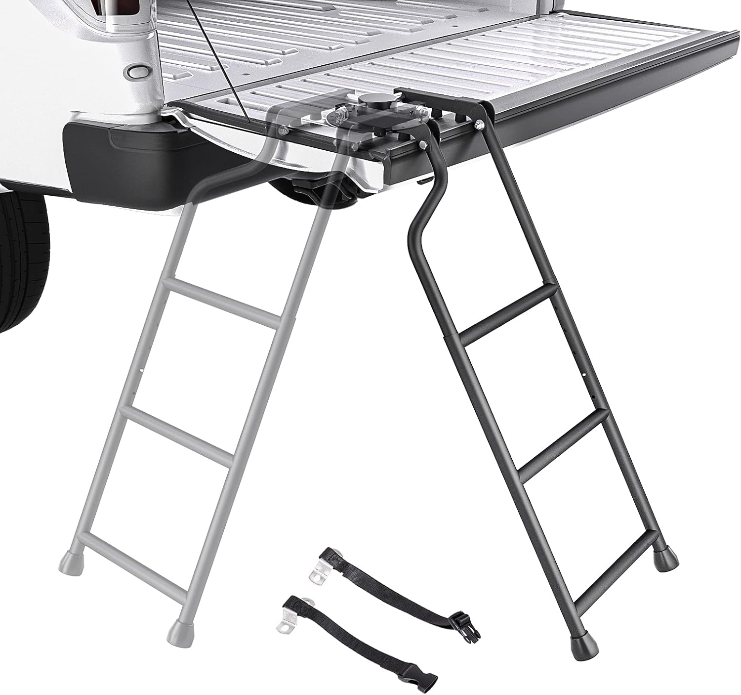 AA Product Tailgate Ladder Foldable Pickup Truck Tailgate Ladder Universal Accessories for Truck Easy Install Durable Steel Omni-Directional Ladder Rack Capacity 300 lbs(USPTO Patent Pending) Pack of 2