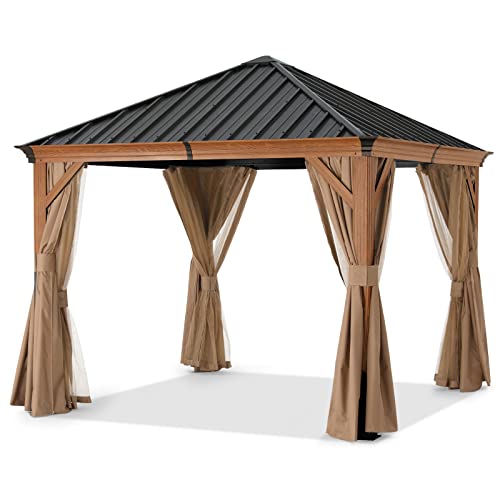 ABCCANOPY Hardtop Gazebo 8x8 - Outdoor Metal Hard Top Gazebo, Permanent Galvanized Steel Aluminum Framed Pavilion with Netting and Curtain for Patio Backyard Lawn Garden (Double Roof, Gray)