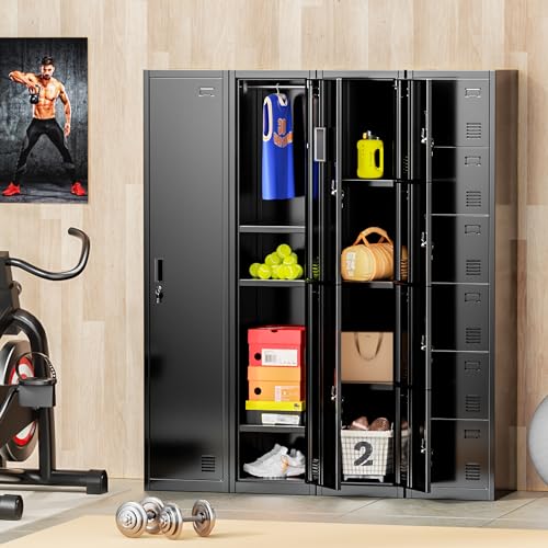 INTERGREAT 9 Door Storage Locker for Employee, Metal Locker for Office, Gym, Shool,Lockable Black Steel Locker with Lock and Card Slot for Home,Garage