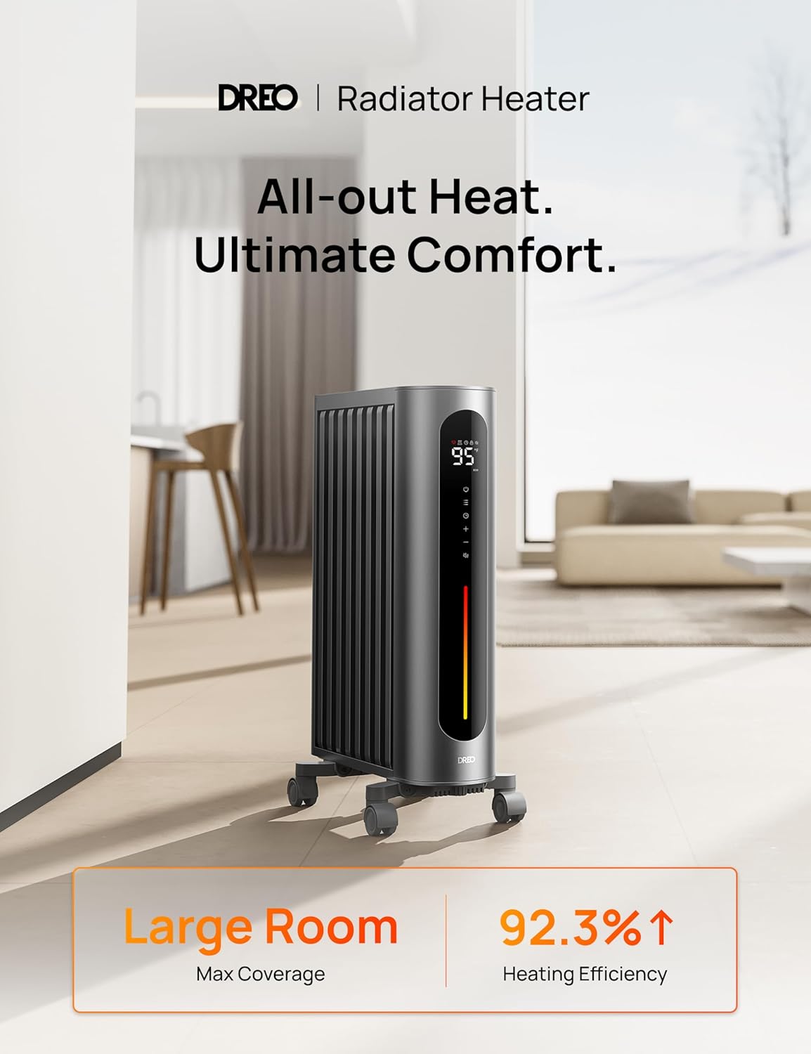 Dreo Oil Filled Radiator Heater, 1500W Oil Heater with Remote Control, 3 Modes, 24-hour Timer Switch, FortPlug, Child Lock, Heaters for Indoor Use,Oil Heaters for Indoor Use Large Room, Gray