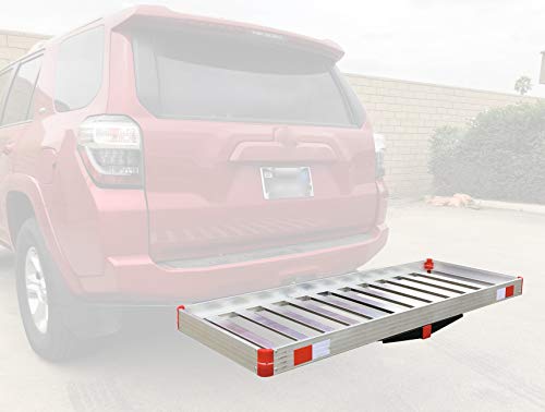 MaxxHaul 50149 500-lb Capacity 50 inch x 22 inch Hitch Mount Premium Folding Aluminum Cargo Carrier Rack Basket with High Side Rails and Reflector Lens for Added Safety
