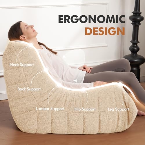 Bean Bag Chair Big Sofa Beanbag Chair for Adults Fireside Chair Bean Bag Lounger with Memory Foam Filled for Home,Apartment or Gaming Venue(Black Plush)