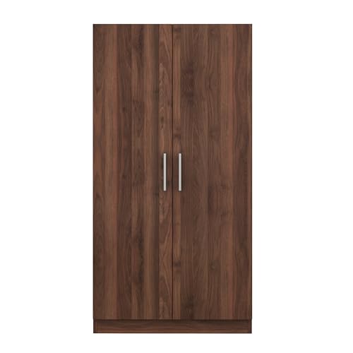 Merax Wooden Armoire with Big Drawer, Hanging Rail and 5 Shelves Accent 2 Doors Wardrobe Closet Organizer，Tall Clothes Storage Cabinet for Bedroom & Living Room, Easy Assembly, White