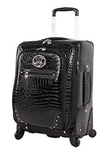 Kathy Van Zeeland Croco PVC Designer Luggage - 4 Piece Softside Expandable Lightweight Spinner Suitcases - Travel Set includes a Dowel and Shopper Bags, 20-Inch Carry On & 28-Inch Suitcase (Burgundy)