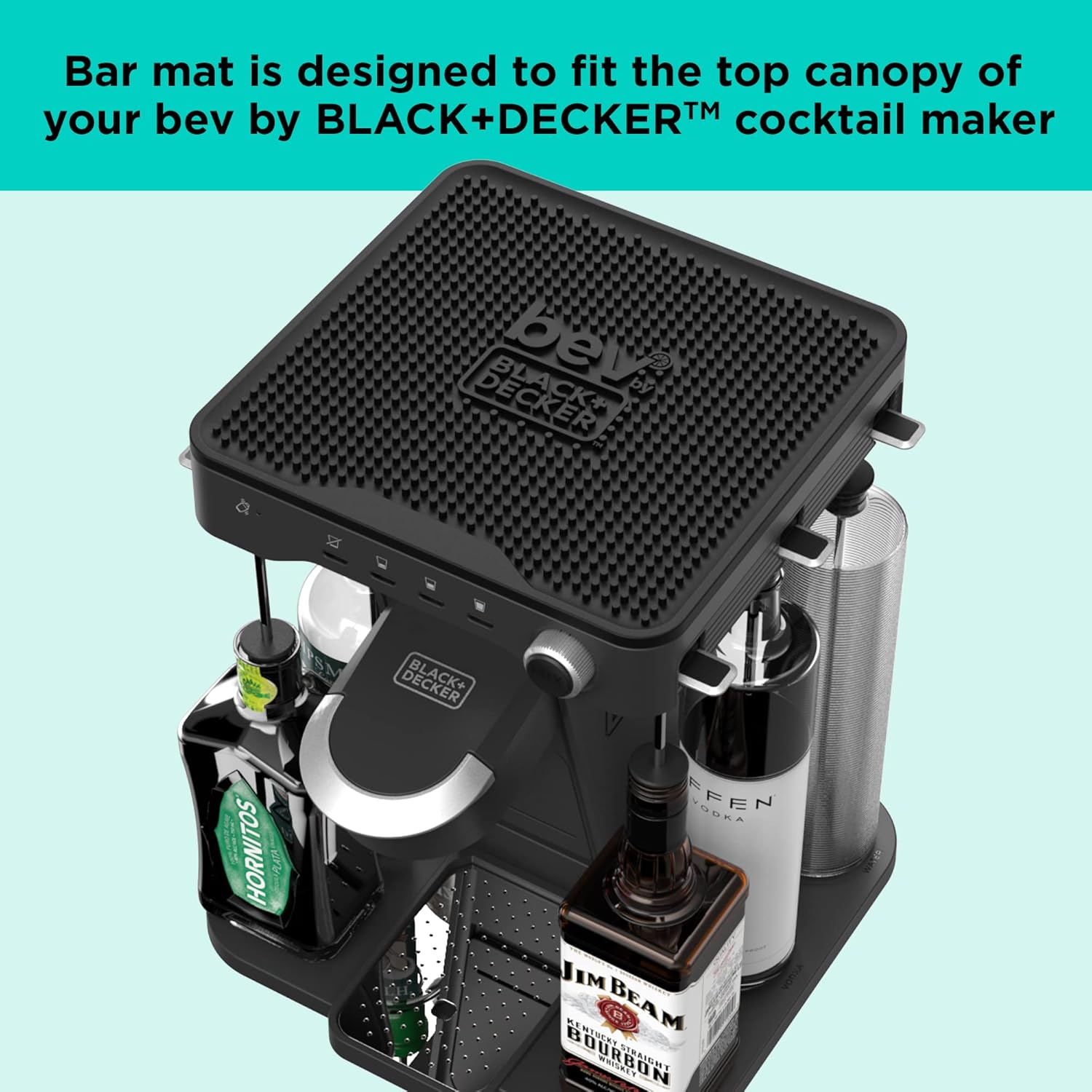 bev by BLACK+DECKER Cocktail Maker Machine, Bar Mat, and Glass Liquor Dispenser Bottles