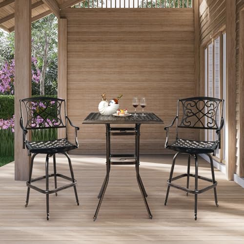 BIVVI 32” Cast Aluminum Outdoor Side Table,Round Patio Coffee Table Porch Table Outdoor Bistro Table End Side Table Cocktail Dining Table Bronze Outdoor Patio Furniture for Backyard,Pool,Porch,Black