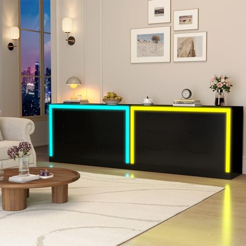 Dresser for Bedroom, 6 Drawer Dresser with LED Light, Black Dressers Chests of Drawers,Organizer Storage Drawers for Hallway, Entryway,Bedroom