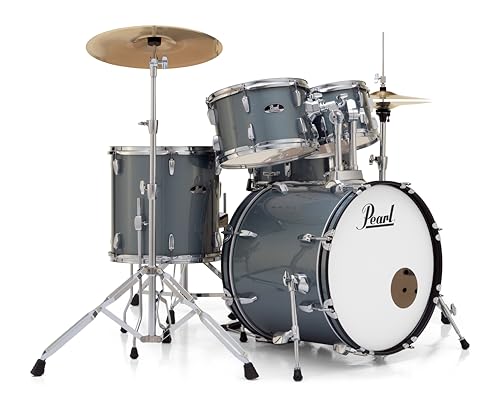 Pearl Roadshow Drum Set 4-Piece Complete Kit with Cymbals and Stands, Charcoal Metallic (RS584C/C706)
