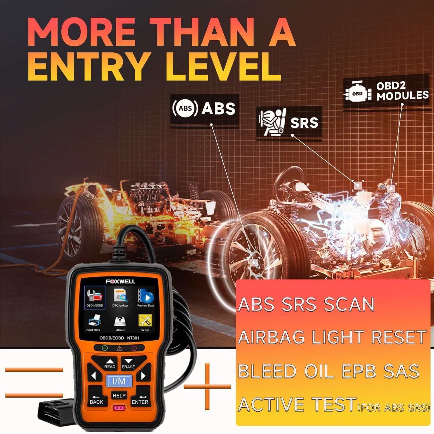 FOXWELL NT630 Plus OBD2 Scanner with ABS and SRS, 2024 ABS Scan Tool Bleeding Brake SRS Scanner Car Code Reader Diagnostic Tool Bidirectional Scanner with Airbag Light Reset SAS Oil Light