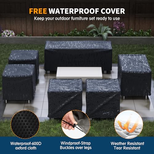 UDPATIO 8 Piece Aluminum Patio Furniture Set, Oversized Modern Outdoor Furniture Set with Olefin Fabric Cushion for Patio Deck Backyard, Dark Grey(with Waterproof Covers)
