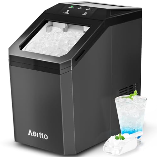 Aeitto Nugget Ice Maker Countertop, 55lbs/Day, Large Capacity Chewable Ice Maker, Rapid Ice Release in 5 Mins, Self-Cleaning with Stainless Steel Housing Ice Machine for Home Office and Party, Black