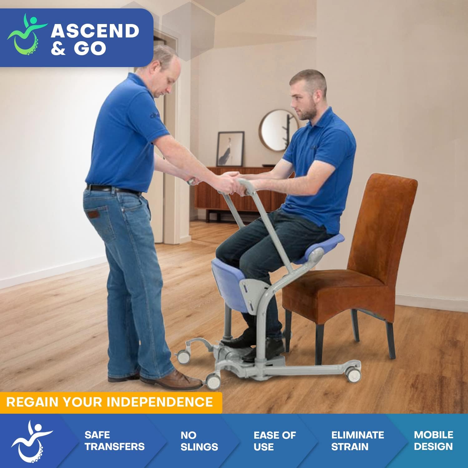 Ascend & GO - Manual Sit to Stand Elderly Assist Transfer Patient Lift Aid, Standing Assist Lift, Senior Transport Assistance Patient Chair, Stand Up Lift - Homecare Professional Use 400lbs. Lift Cap