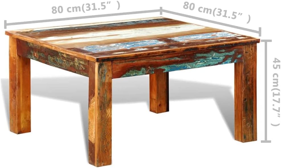 Rustic Coffee Table Square Simple Accent Central Table Polished Multi-Color Cocktail Table for Living Room, Bedroom, Office Reclaimed Wood Distressed Brown