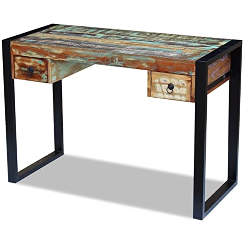 vidaXL Rectangular Writing Desk with Drawers, Solid Mango Wood, Vintage Industrial Style, Metal Frame, Brown, Versatile Furniture for Home and Office Use