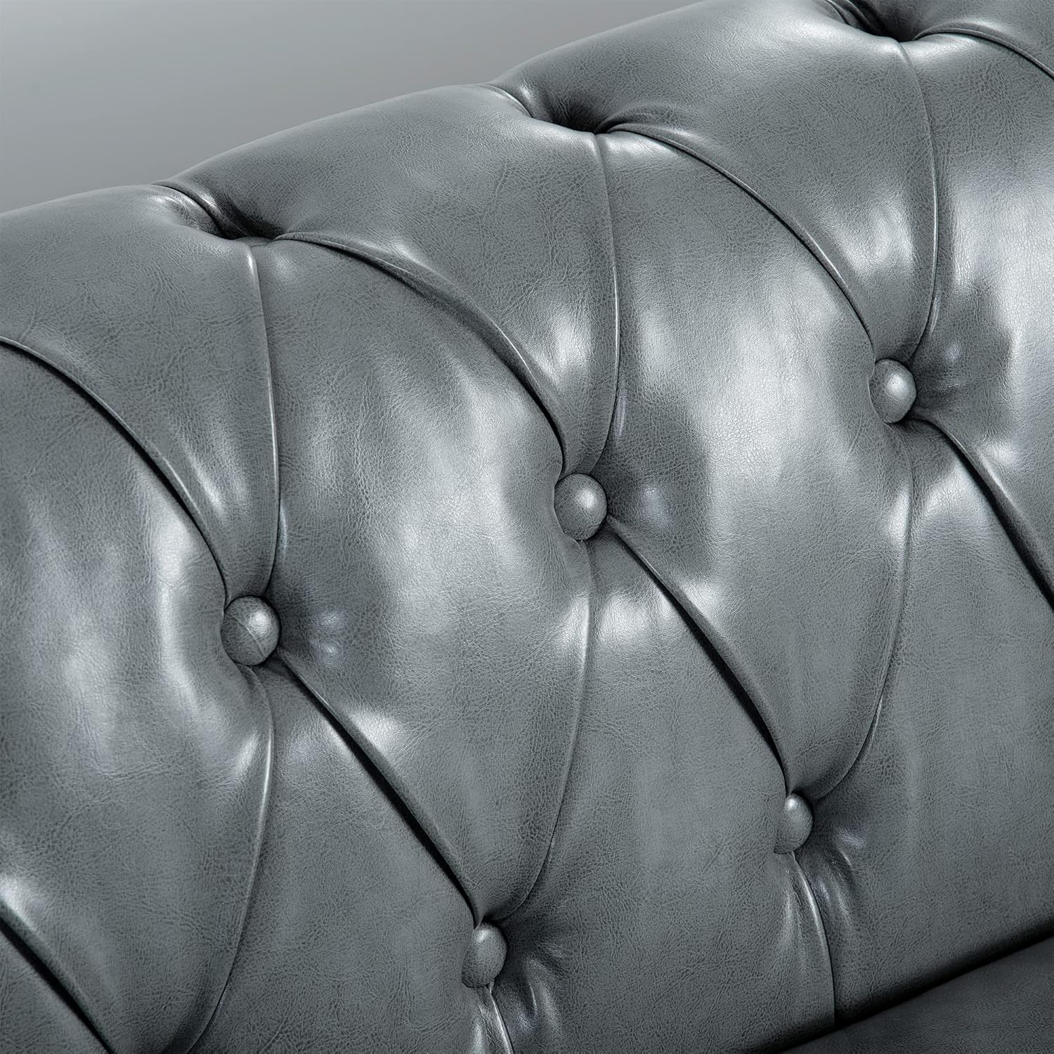 3-Seaters Living Room Clasic Chesterfield Sofa Couch Button Tufted PU Leather Upholstered Sofa&Couch with Luxury Roller Armrest Soild Wood Legs Movable Cushions & Nailhead Decor