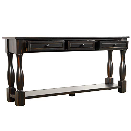 Solid Wood 64" Long Console Table with 3 Drawers and Bottom Shelf, Sofa Couch Table Entryway Table Side Table for Entryway, Hallway, Living Room, Bedroom