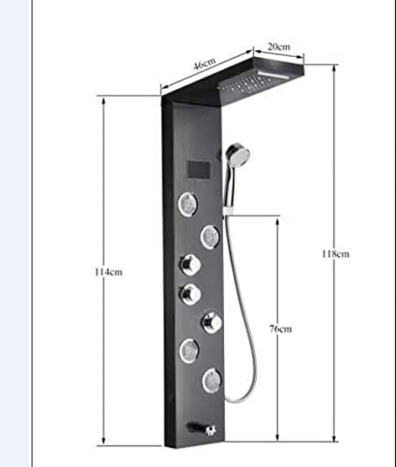 Shower System, Stainless Steel Shower Panel Tower Faucet LED Rainfall Massage System Nozzle Set-Black 9001