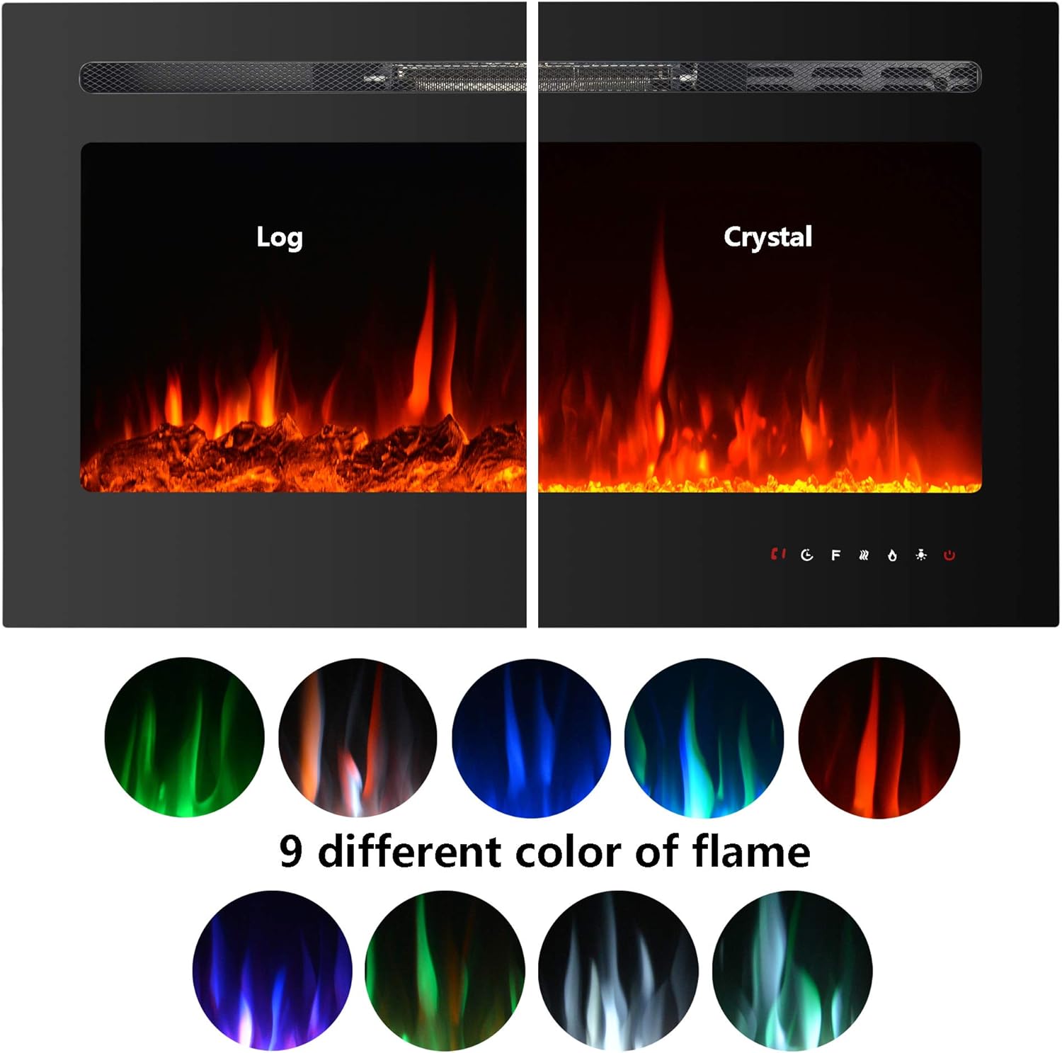 36 Inch Electric Fireplace Inserts, Wall Mounted Fireplace, Recessed Electric Fireplace, Led Fireplace, Linear Fireplace, 750/1500W