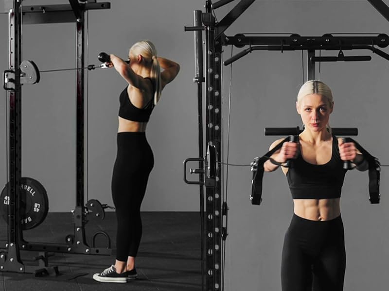Mikolo Power Cage, Power Rack with Cable Crossover System, 1500LBS Squat Rack with LAT Pull Down System, Workout Cage with Pulley System for Fitness Home Gym