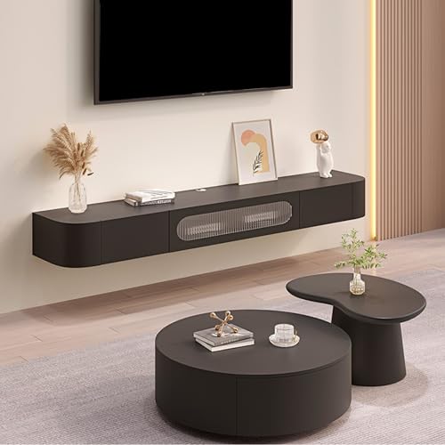 Floating TV Stand, Wall Mounted TV Cabinet, TV Entertainment Center Shelf TV Console Table with 2 Cabinets for Living Room Bedroom(Color:Grey,Size:240CM/94.4")