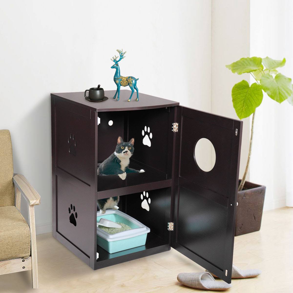 coziwow Stackable Double Cat Sitting in Litter Box