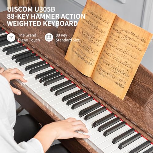 88 Key Weighted Keyboard Piano - Beginner Digital Piano Full Size Multi-Functional Wooden Electric Keyboard with Portable Stand | Power Adapter | Triple Pedal | MIDI Connecting