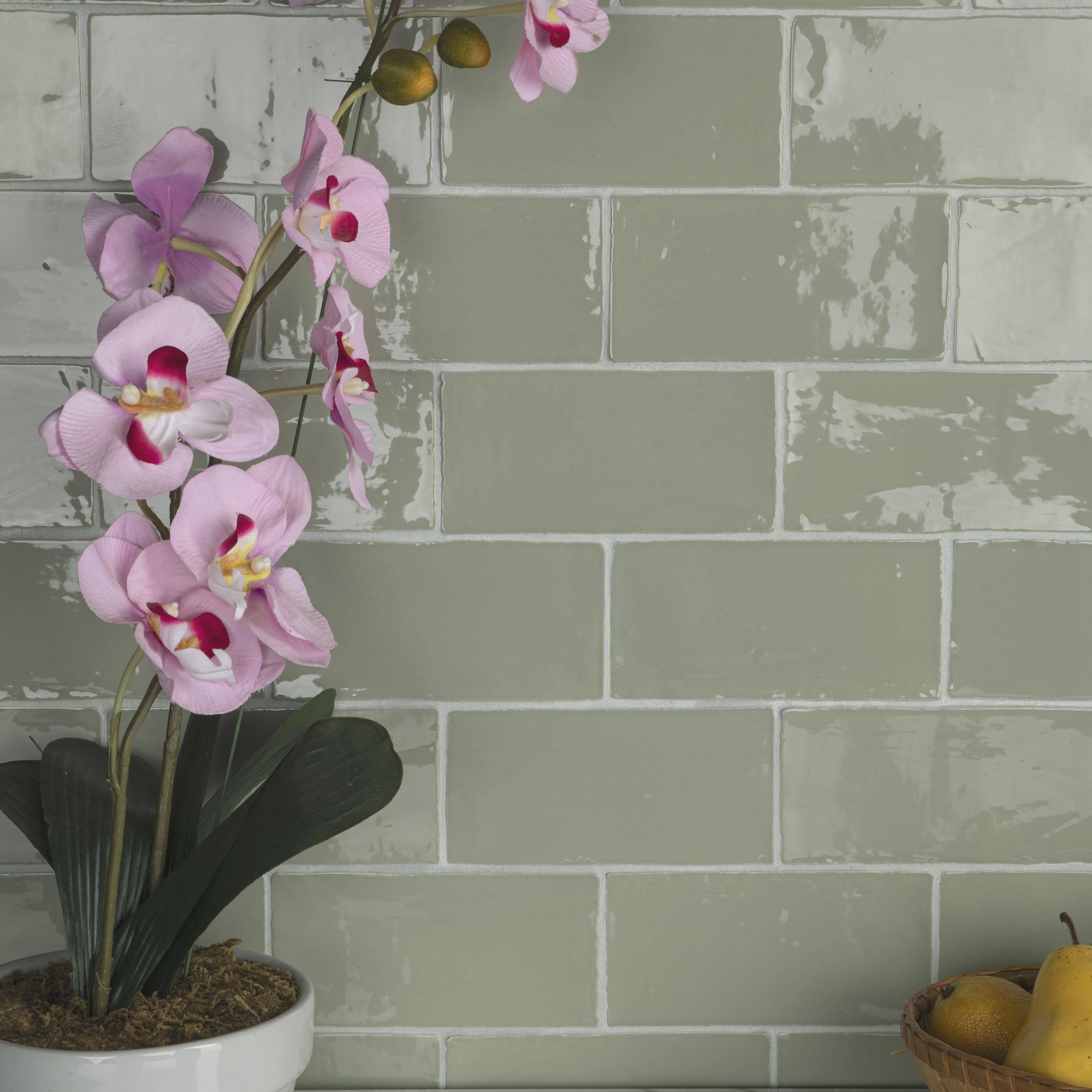 SomerTile Chester Sage 3x22 x 6x22 Ceramic Wall Subway Tile - Case 44 Tiles