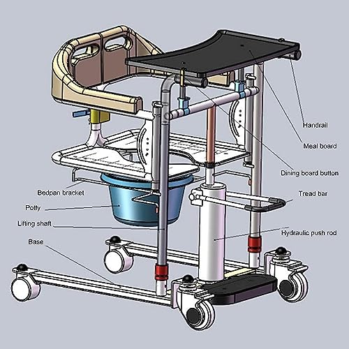 Hydraulic Lift Transfer Chair 180° Split Seat Transfer Lift W/Potty and Dining Table Load 220lb Metal Lift Wheelchair