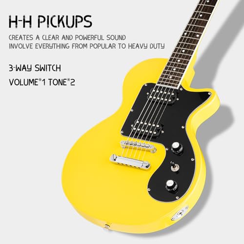 MLP-1 39 Inch Electric Guitar Kit, Beginner LP Full Size Solid Body Electric Guitar With HH Pickups, Gig Bag, Amplifier, Strap, Cable, Picks, String (White)