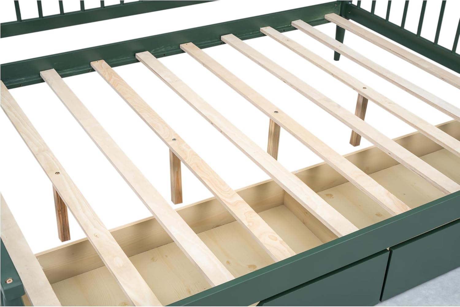 Full Size Daybed with Two Drawers,Solid Wood Storage Bed Frame W/Wooden Slat Support,Guide Rail Design on Three Sides,Easy to Assemble,for Bedroom Living Room,Green