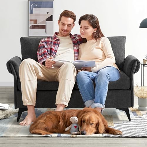 ABAKAN 50" Modern Loveseat Small Couches for Small Spaces, Mini 2 Seater Loveseat for Bedroom, Fabric Living Room Furniture with Solid Metal Frame, Removable Low-Back Cushion,Easy to Install(Beige)