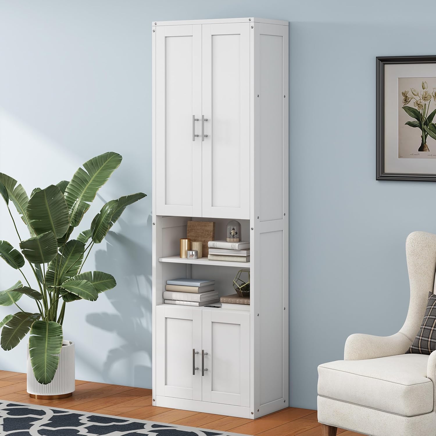 Merax Queen Size Murphy Bed with 2 Side Cabinet Storage Shelves Cabinet Folding Wall Bed with Desk Combo for Guest Room,Study,Office,White