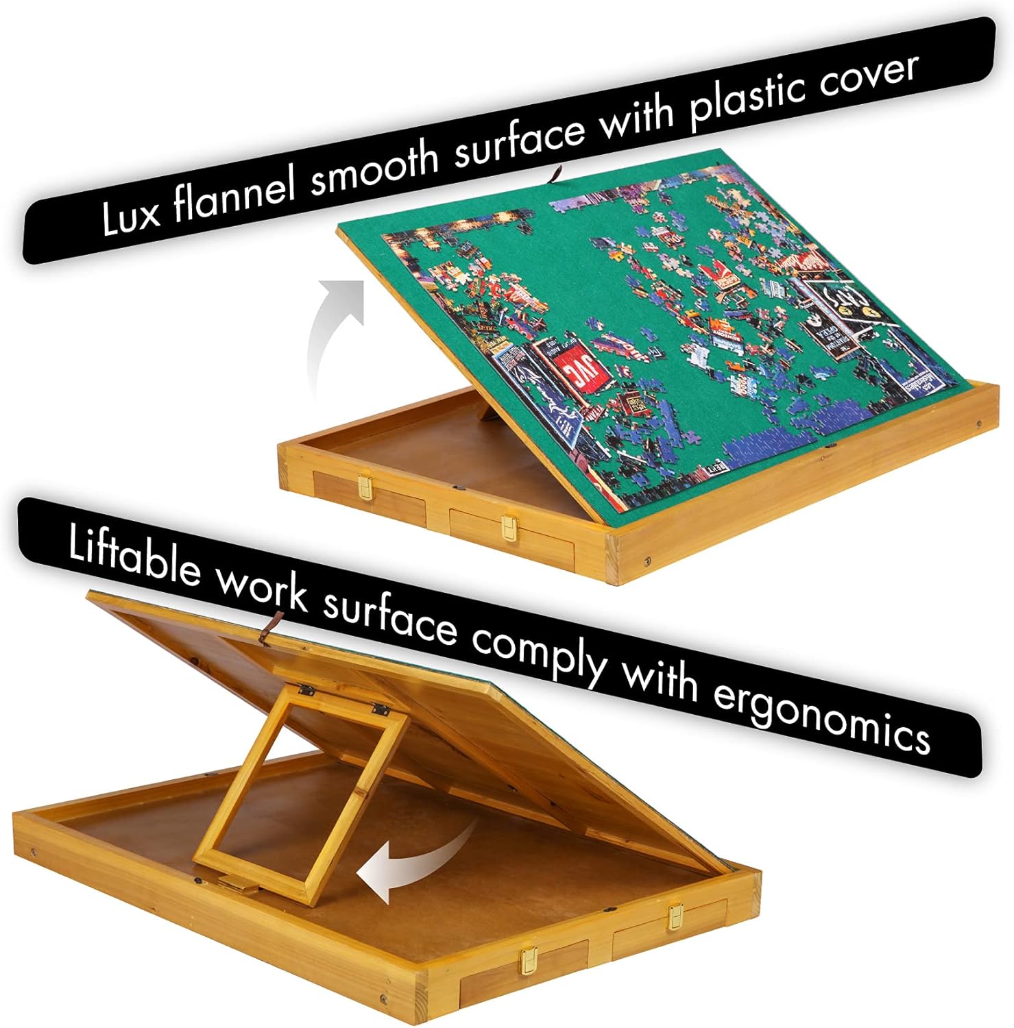 INNOVART Puzzle Board Table, Nature Cedar Wooden Jigsaw Puzzle Table w/ 4 Storage Sorting Drawers Flannel Smooth Plateau Work Surface with Plastic Cover Portable Jigsaw Puzzle Board Up to 1,000 Pieces