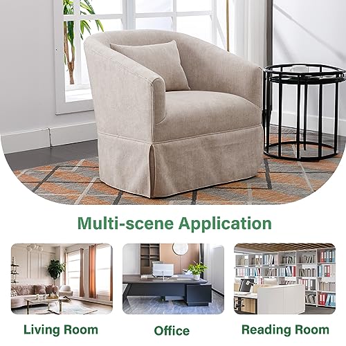 ODUWA Swivel Accent Armchair Set of 2,Upholstered 360 Degree Swivel Barrel Chair with Skirt,Modern Round Armchair with Metal Base and 1 Pillow for Living Room Bedroom Office