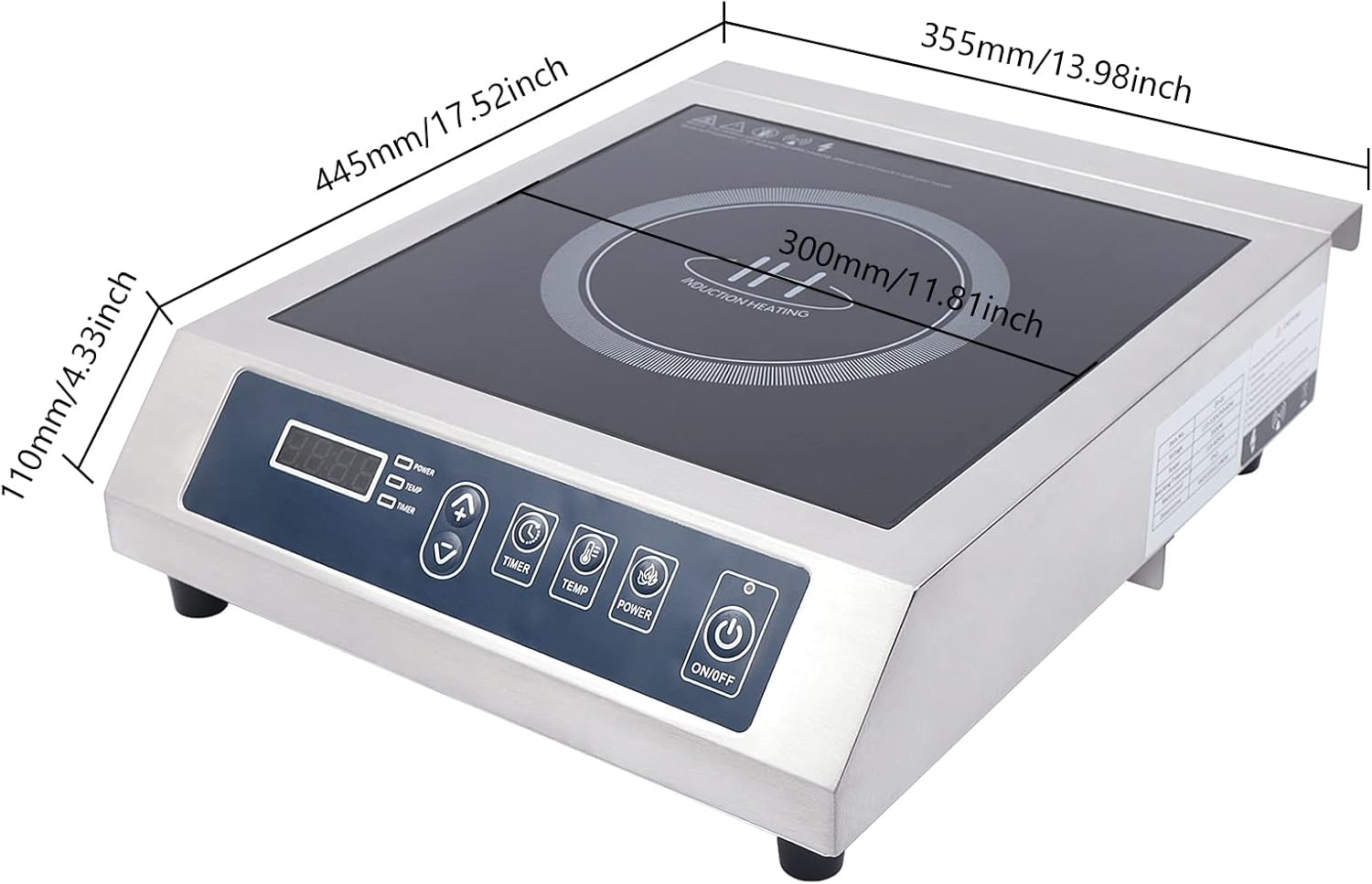1800W Large Commercial Induction Cooktop, 110V High Power Stainless Steel Housing Professional Single Induction Cooker with 13 Temp Levels & LED Displays and Indicators for Pro Chef
