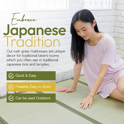 MIINA Japanese Traditional Tatami Mattress, Igusa (Rush Grass) Tatami Mat, Floor Mattress, Japanese Floor Mattress,Japanese Futon, 71"x 78", King Size